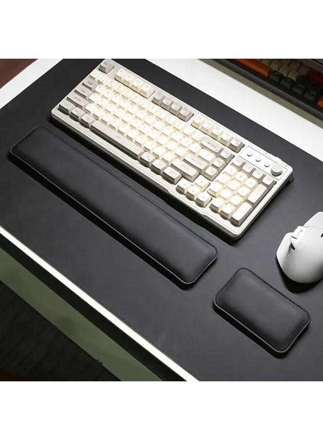 Black 3pcs Large Computer Desk Pad Set with Mouse Pad and Keyboard Wrist Rest - Image 4